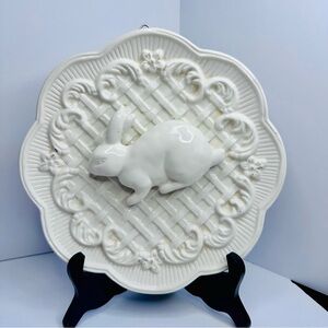 GANZ Embossed Bunny Ceramic Plate 8.5”